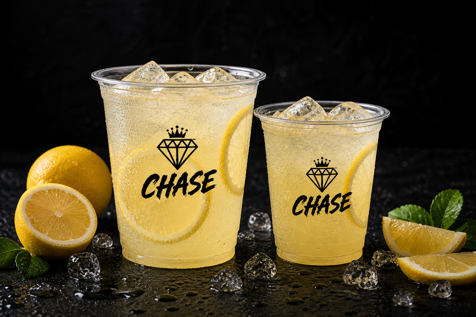 CHASEロゴ入りカップのレモネードとレモンスカッシュ